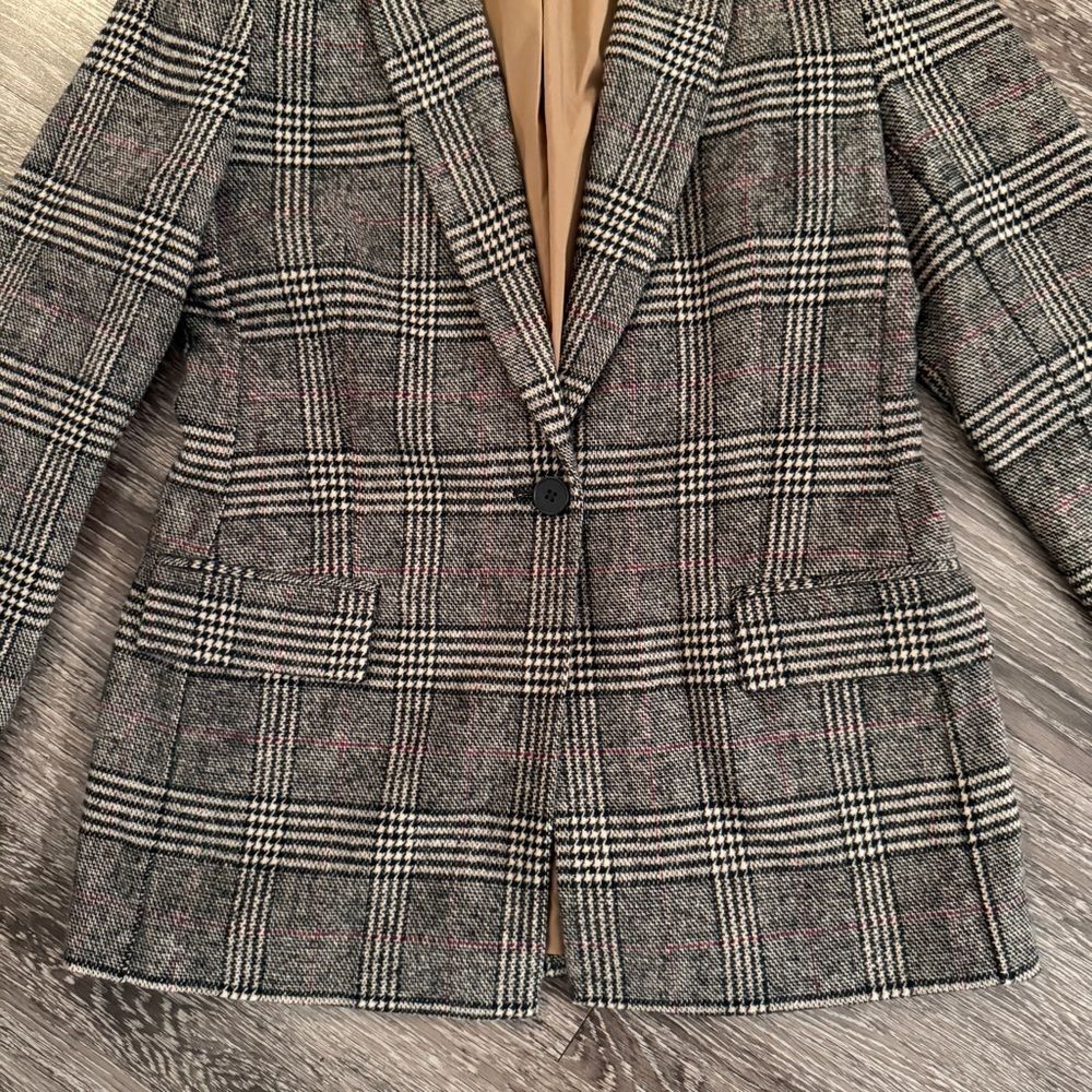 Madewell Women's Plaid Single-Button Blazer in Grey - Picture 3 of 10